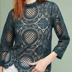 Anthropologie emerald Laced Medallion Top